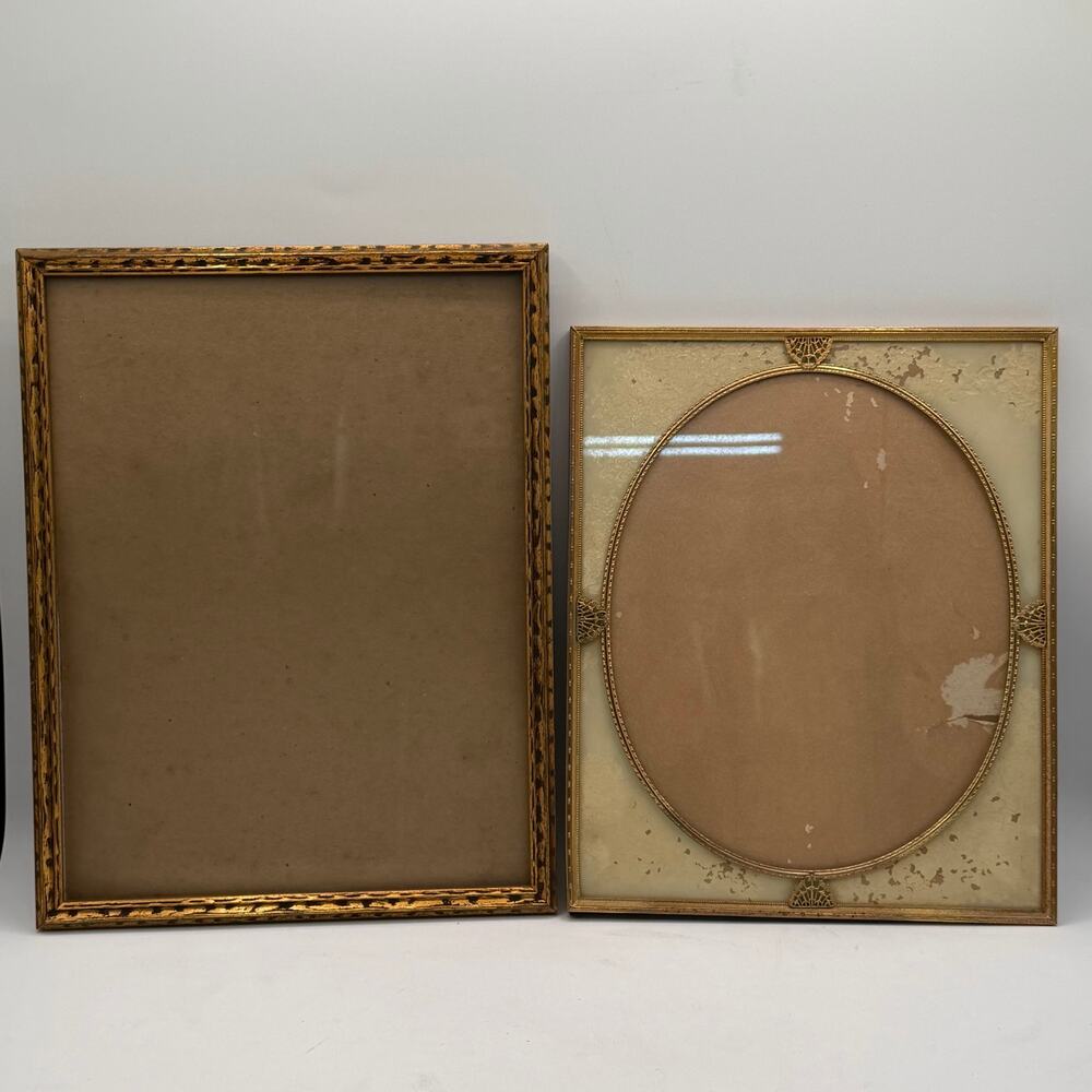 Pair of Vintage Gold Frames with Glass (Rectangular & Art Deco Oval Mat)